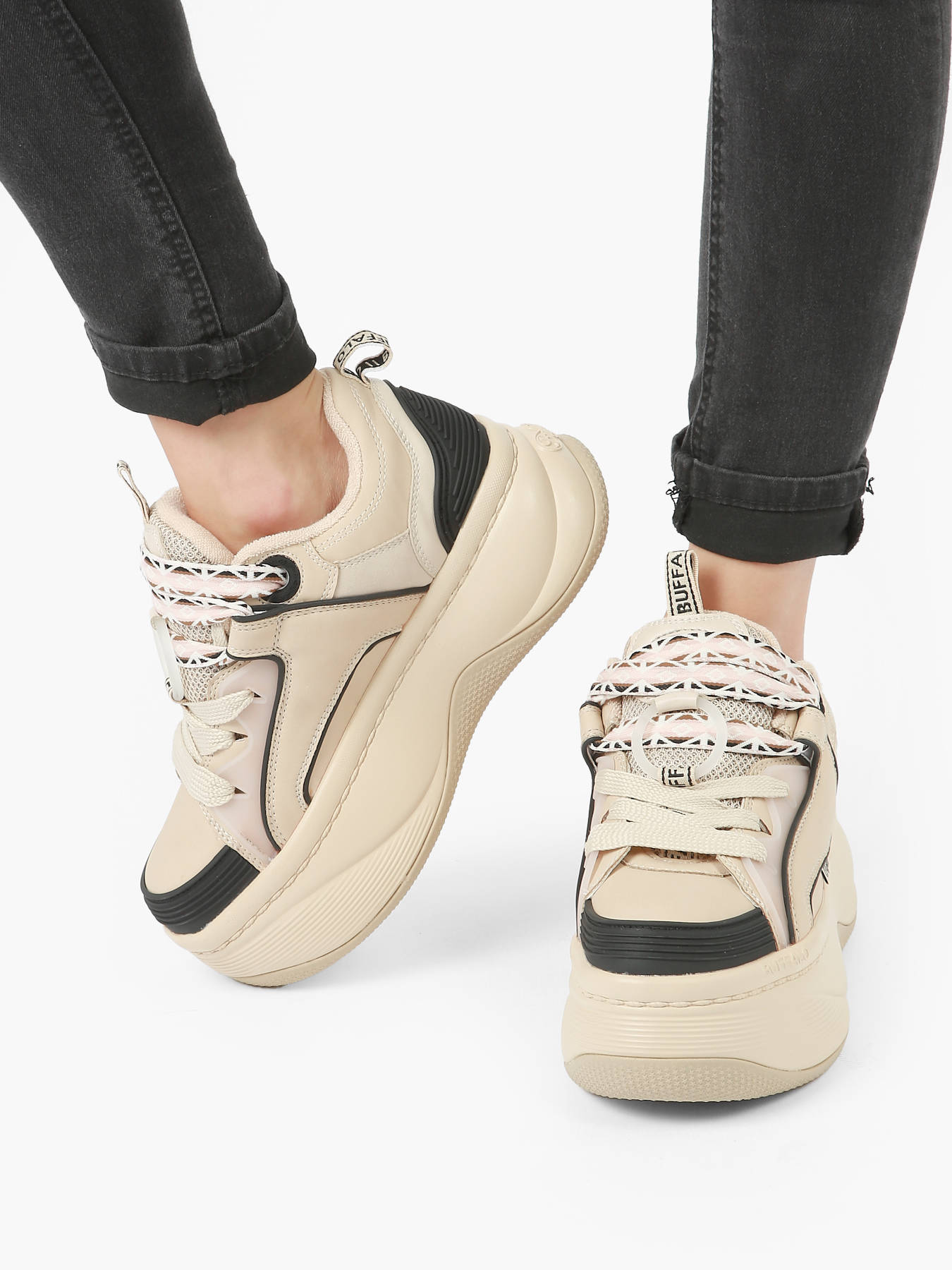 Buffalo London classic leather lowtop chunky sneakers in white | ASOS