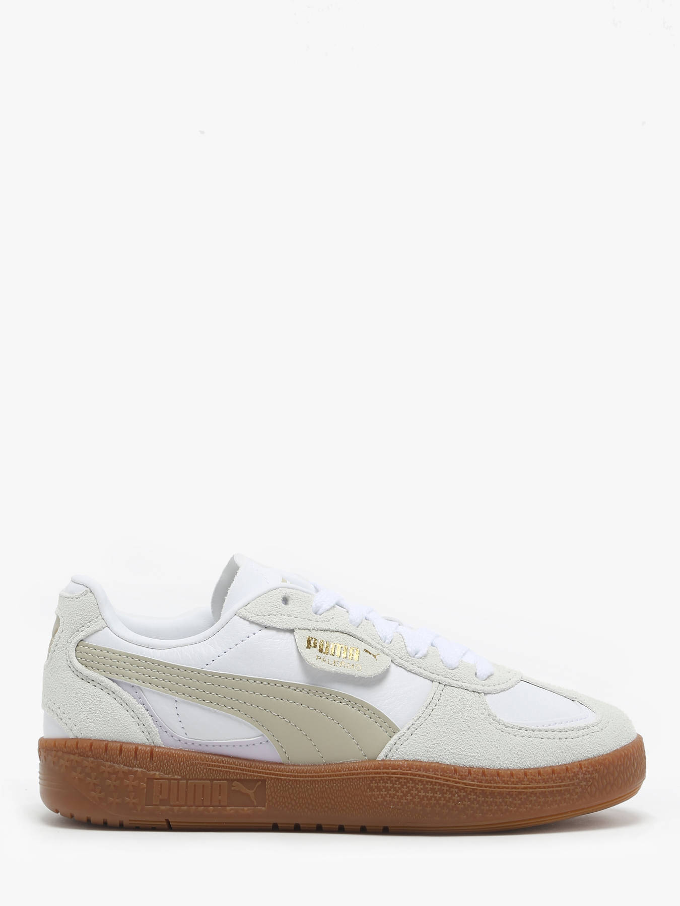 gold and white puma sneakers