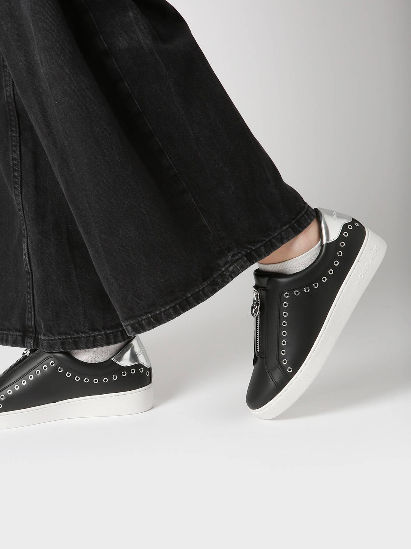 Womens Michael Kors Black Slip On Leather Sneakers With Outfit