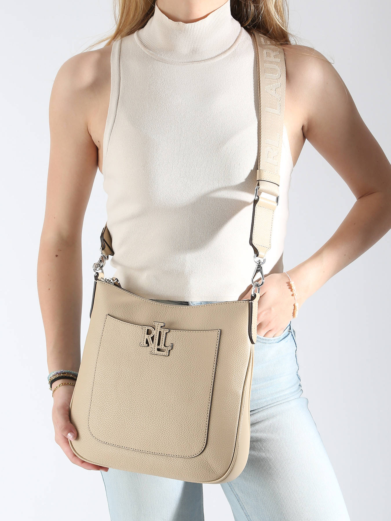 Sac bandoulière Lauren Ralph Lauren Cameryn 27 sand dune en vente
