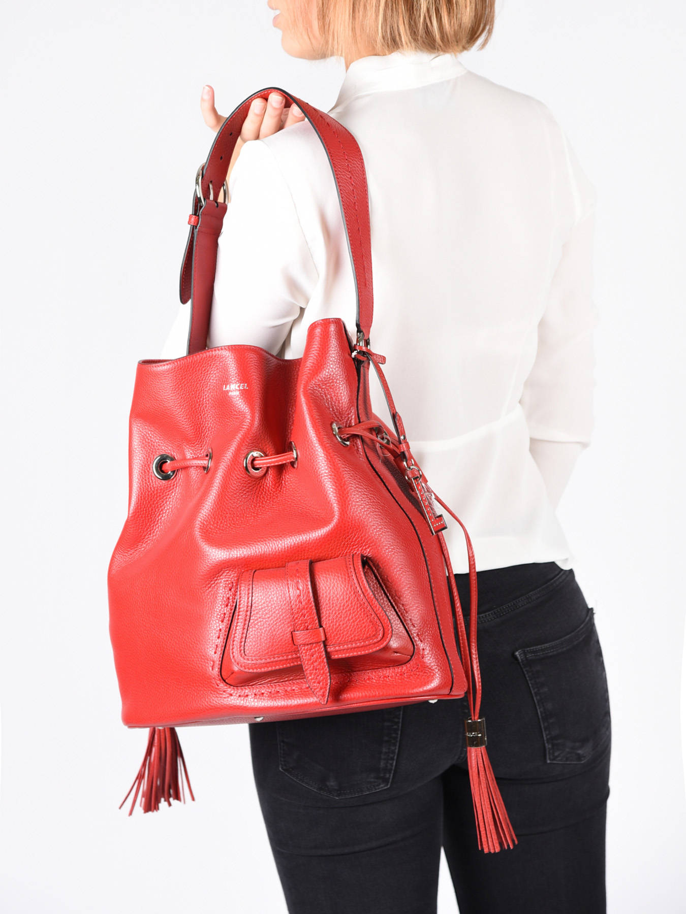Sac port?� ?�paule Lancel A.10924 rouge lancel en vente au meilleur prix