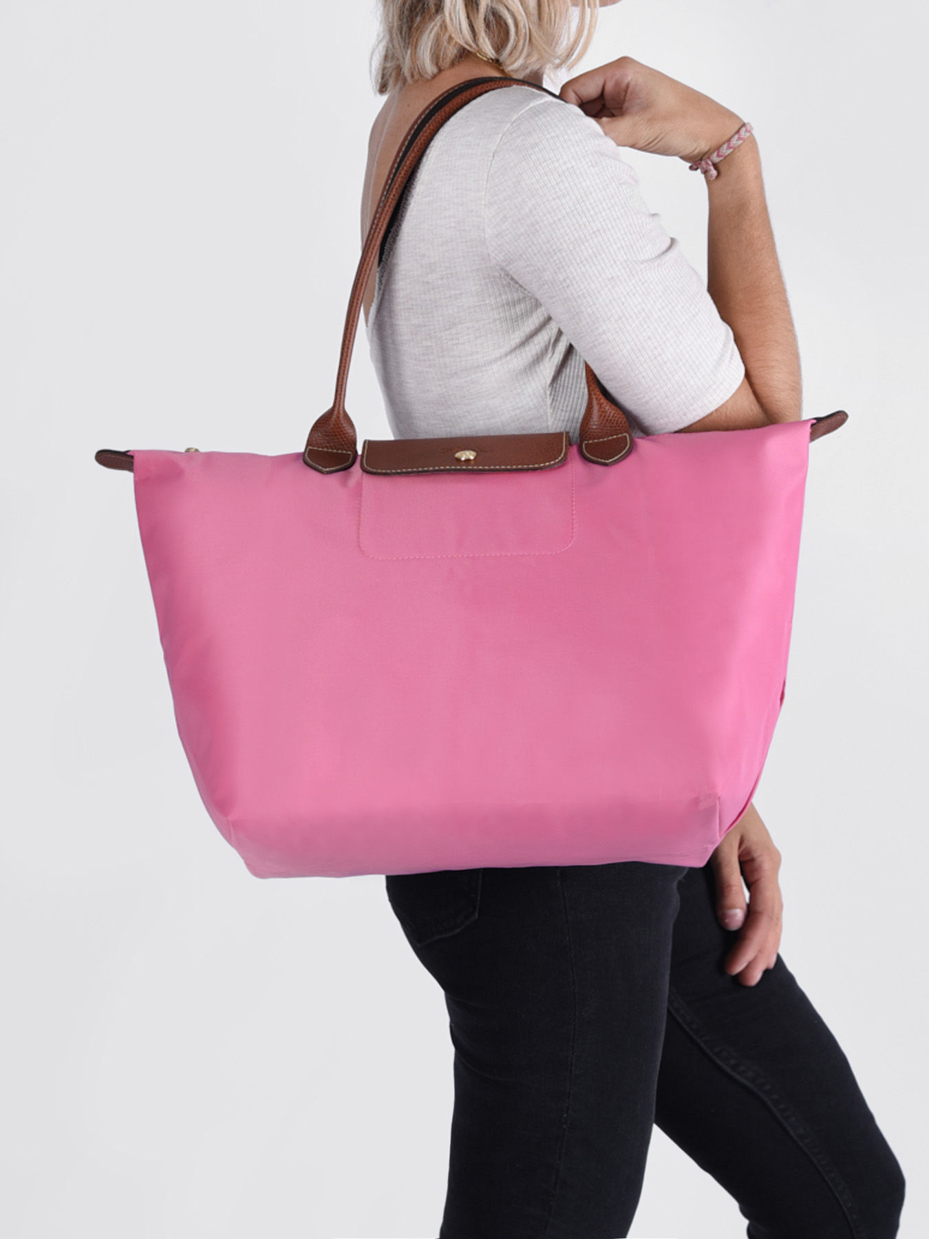 pink longchamp le pliage tote