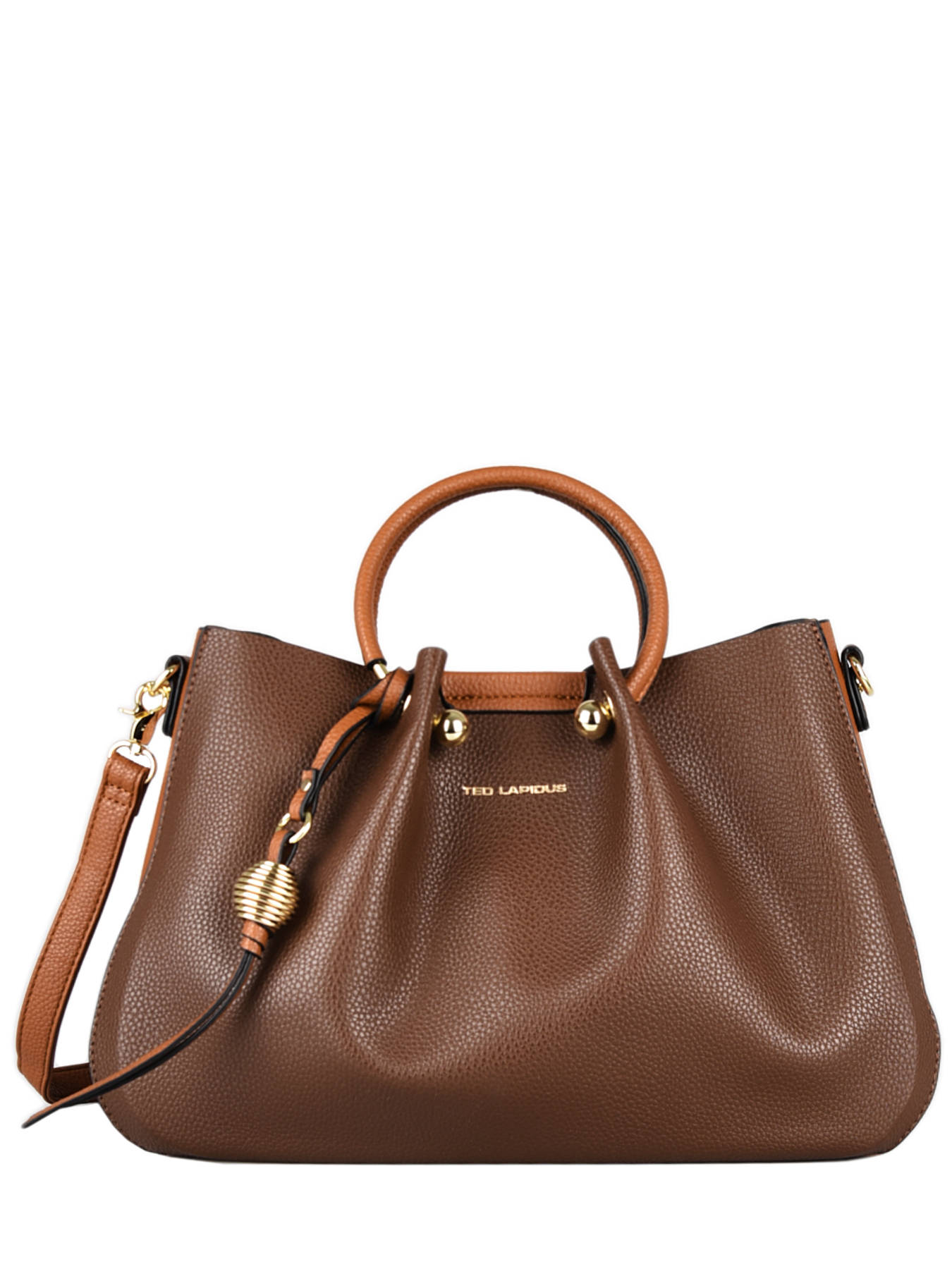 Sac Porté Main Ted Lapidus Ligne Gretel – Toile Enduite, Anses Arrondies Métal Doré – Élégant Et Pratique Avec Bandoulière Amovible