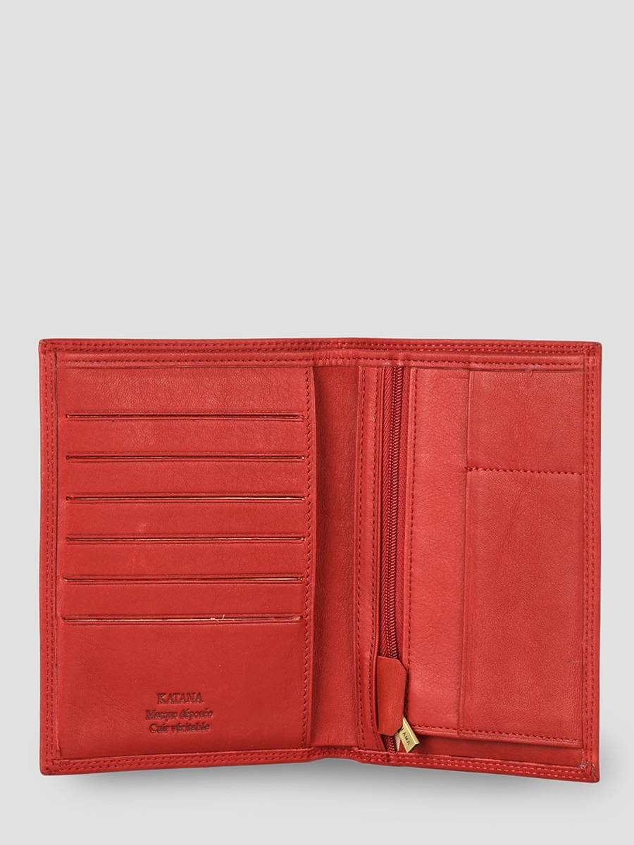 Portefeuille Homme Katana En Cuir De Vachette Lisse - Rouge, Dimensions 14x10x2 Cm