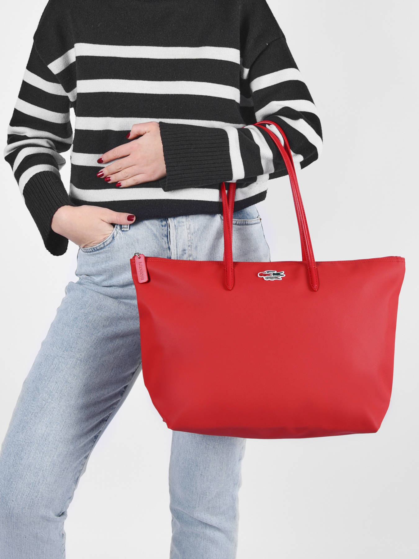 Sac porté épaule Lacoste NF.3687.HZ patchwork rouge en vente au meilleur  prix
