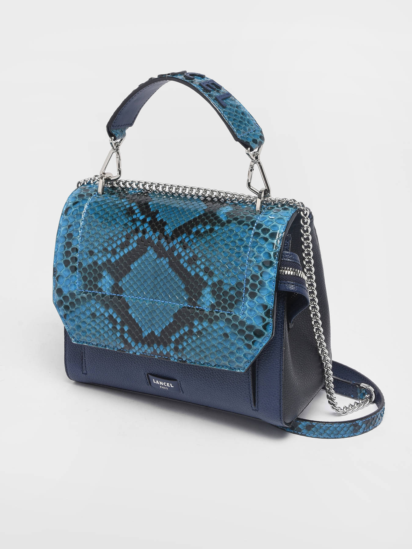 Sac port?� main Lancel NINON PYTHON M mco bleu royal - livraison gratuite