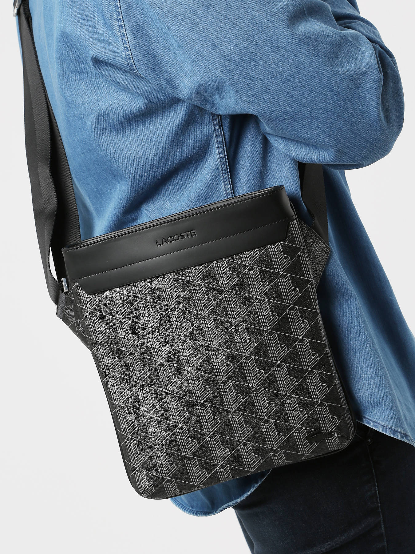 Lacoste Black 'the Blend' Monogram Messenger Bag for Men