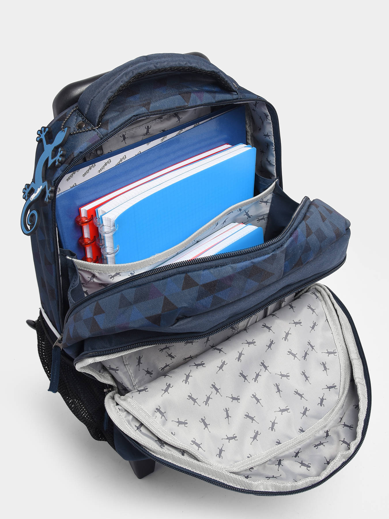 Sac à Dos à Roulettes Cameleon Bleu Pour école Primaire – 2 Compartiments, Bandes Réfléchissantes, Poignée Télescopique