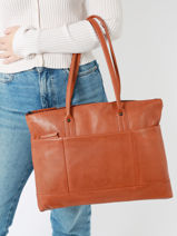 A4 Size Shoulder Bag With 15" Laptop Sleeve Four Seasons Leather Milano Brown four seasons SOPLB068-vue-porte