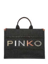 Sac Port paule Logo Shopper Coton Pinko Noir logo shopper A17T