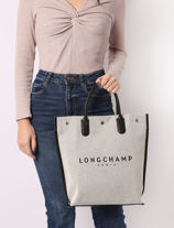 Longchamp Essential toile Sacs porté main Beige-vue-porte