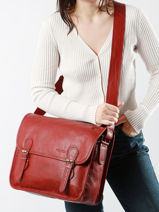 Medium Leather La Sacoche Crossbody Bag Paul marius Red vintage M-vue-porte
