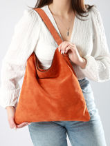 Shoulder Bag Lady In Suede Leather Gerard darel Orange folk G407-vue-porte