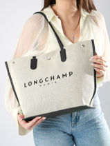 Longchamp Essential toile Besaces Beige-vue-porte