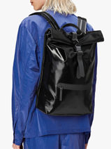 Rolltop Rucksack - 1 Compartment Backpack With 14" Laptop Sleeve Rains Black city 13320-vue-porte