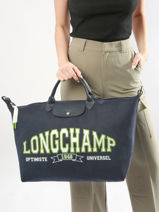 Longchamp Le pliage universit Travel bag Blue-vue-porte