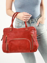 Shopping Bag Vintage Leather Nat et nin Red vintage MACY-vue-porte