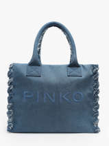 Shoulder Bag Logo Shopper Cotton Pinko Blue logo shopper A1WT