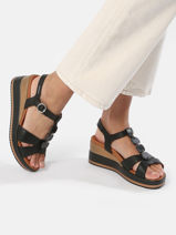 Wedge Sandals In Leather Mephisto Black women P5144702-vue-porte