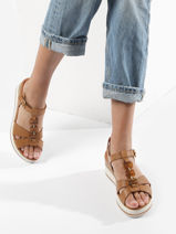 Wedge Sandals In Leather Mephisto Brown women P5144703-vue-porte