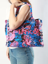 Shoulder Bag Logo Shopper Cotton Pinko Multicolor logo shopper A0PZ-vue-porte