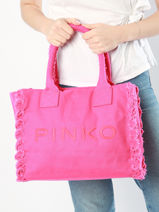 Shoulder Bag Logo Shopper Cotton Pinko Pink logo shopper A1WQ-vue-porte