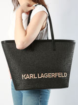 Sac Port paule K/essential Raphia Karl lagerfeld Noir k essential 241W3027-vue-porte