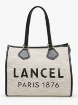 Sac Cabas D'�t� Zipp� Toile De Jute Et Cuir Lancel Noir cabas d'ete A13310