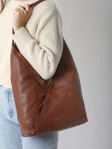 Shoulder Bag Cow Leather Basilic pepper Brown cow BCOW74-vue-porte