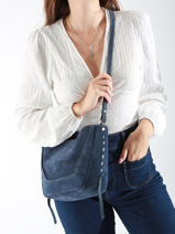 Suede And Leather Lou Bucket Bag Vanessa bruno Blue lou 39V40905-vue-porte