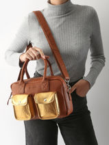 Sac Bandoulire Dore Cuir Paul marius Marron dore DANDSDOR-vue-porte