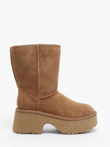 Bottes � Talon Classic Short New Height En Cuir Ugg Beige women 1158310
