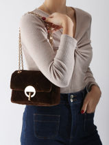 Moyen Sac Bandouli�re Moon En Velours Vanessa bruno Marron moon 42V40533-vue-porte