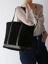 Large Quilted Velvet Shoulder Bag Vanessa bruno Black cabas 42V40315-vue-porte