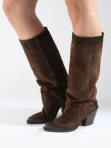 Bottes  Talon Stivali Tubo En Cuir Metisse Marron women Bottes Texan en daim-vue-porte