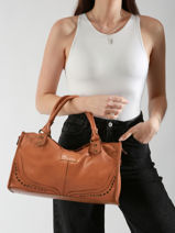 Handbag Glam Eyelet Leather Basilic pepper Brown glam eyelet BGLE22-vue-porte