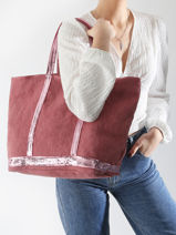 Large Le Cabas Tote Bag Linnen Sequins Vanessa bruno Pink cabas lin 31V40315-vue-porte
