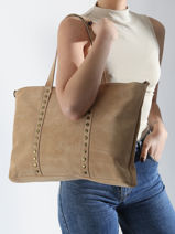 Shoulder Bag Velvet Leather Milano Beige velvet VE24113-vue-porte