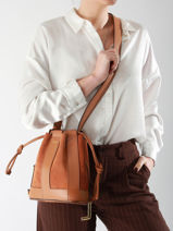 Small Leather Elles Bucket Bag Lancel Brown elles A13359-vue-porte