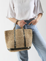 Shopping Bag Cabas Raphia Leather Vanessa bruno Green cabas raphia 30V40413-vue-porte