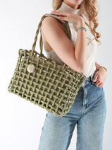 Sac � Main Crochet Le voyage en panier Vert crochet PM853-vue-porte