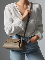 Sac Bandouli�re Accordeon Double Cuir Lancaster Beige accordeon double 88-vue-porte