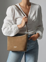 Shoulder Bag Suede Leather Lancaster Beige suede 80-vue-porte