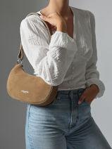 Sac Bandoulire Suede Cuir Lancaster Beige suede 81-vue-porte