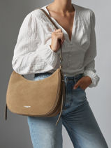 Shoulder Bag Suede Leather Lancaster Beige suede 82-vue-porte
