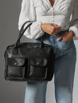 Leather Le Dandy A4 Satchel Paul marius Black vintage S-vue-porte