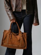 Handbag Houston A4 Leather Basilic pepper Brown houston BHOU22-vue-porte