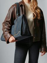 Leather Houston A4 Shoulder Bag Basilic pepper Blue houston BHOU31-vue-porte