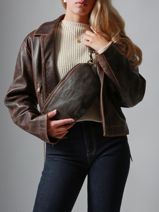 Leather Cow Belt Bag Basilic pepper Brown cow BCOW55-vue-porte