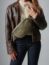 Leather Cow Belt Bag Basilic pepper Green cow BCOW55-vue-porte